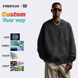 Weirui Custom Logo Heavyweight Vintage Streetwear <b>Crewneck</b> 100%cotton Acid Washed Oversized Unisex <b>Mens</b> Hoodies & <b>Sweatshirts</b> - Product Image 1