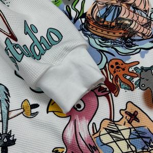 Custom High Quality Streetwear Waffle Thermal Shirt Printed Boxy Long Sleeve T Shirt Heavyweight Drop Shoulder Graphic T-shirt - Product Image 4