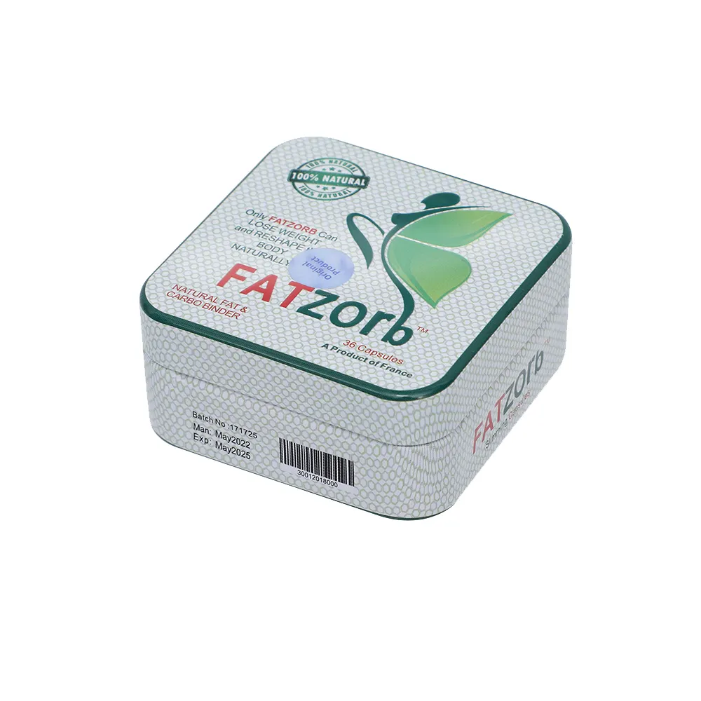 Fatzorb OEM/ODM 빠른 체중 감소 몸 모양 도매 스키니 해독 슬리밍 하드 캡슐 철 상자