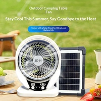 Ventilateur de bureau portable 6 pouces rechargeable solaire/USB avec lampe LED, panneau solaire 10W, 2 vitesses, blanc, 3-6 heures d'autonomie pour la maison et le camping