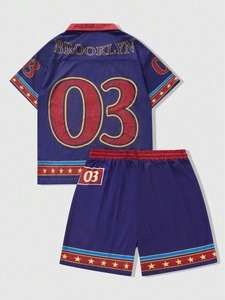 Men's casual badge and letter print <b>T</b>-<b>shirts</b> and shorts suits factory, customization available.F10 - Product Image 4