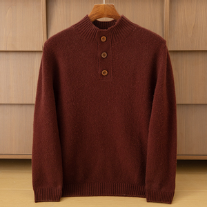 Pull en cachemire tricoté standard OEM, anti-rétrécissement, pour homme, couleur unie, boutonné, coupe ample, grande taille, style professionnel, hiver - Product Image 3