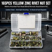 165 Buah Kit Mur Rivet Knurled Blind Rivnuts dengan Kepala Flens Datar untuk Penutup Mesin dan Furnitur