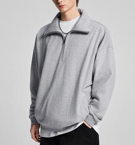 Sudadera de Estilo Urbano Vintage, Media <span class=keywords><strong>Cremallera</strong></span>, Color Sólido, Felpa Francesa de Algodón, Cuello Alto, Hombros Caídos, Talla Grande - Product Image 5