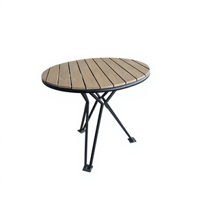 Lumetal <b>Round</b> Minimalist Outdoor <b>Table</b> Wood Top Black Metal Frame Durable Design for <b>Patio</b> Use Outdoor Furniture 1 Year Warranty - Product Image 1