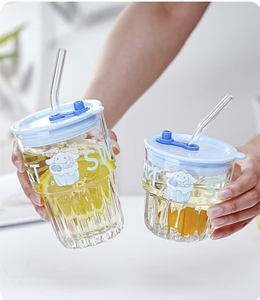 Taza de vidrio transparente con diseño simple de dibujos animados y Cinnamoroll, tapa a prueba de fugas de leche para <span class=keywords><strong>desayuno</strong></span> de 300ml, vasos de vidrio creativos - Product Image 1
