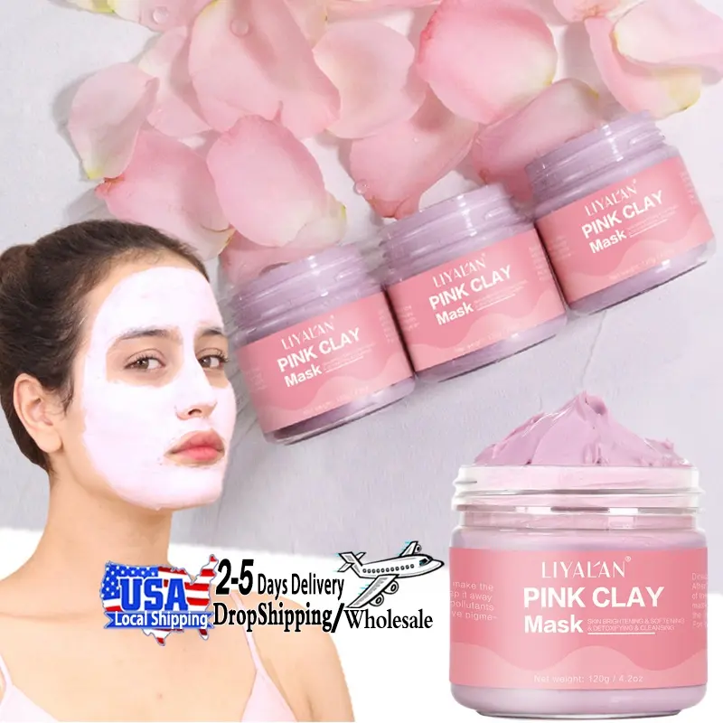 Mascarilla Facial de Arcilla rosa, máscara de belleza para el cuidado Facial orgánico Natural de marca privada, antiedad