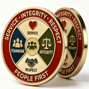 Service Integrity Respect Medal Gold Plated Zinc Alloy Circular Hard Enamel Business Gift People First Teamwork Theme - Product Image 6