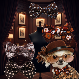 秋の新作クラシック高級フローラル蝶ネクタイ 犬猫用 マイヤールカラー ポリエステル製ペット服アクセサリー オールシーズン対応 - Product Image 4