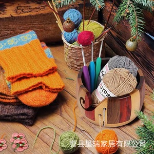 Wooden Yarn Bowl Round With Holes For Knitting And Crochet Tools Storage - Product Image 2