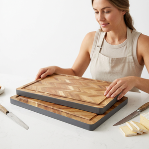 Planche à découper rectangulaire en bois d'acacia à grain traversant, grande planche de cuisine, plateau de service avec rainure pour jus, compatible lave-vaisselle, 2,0 cm - Product Image 2