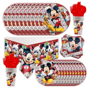 Kit de vaisselle jetable pour fête d'<span class=keywords><strong>anniversaire</strong></span>, thème <span class=keywords><strong>Mickey</strong></span> Mouse dessin animé noir et rouge, comprenant assiettes en papier, gobelets et nappe - Product Image 1