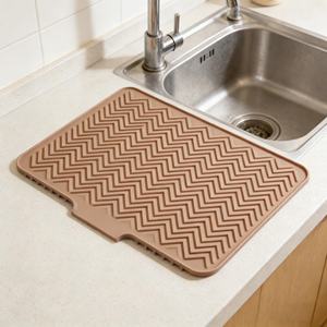 Multifunctional Reusable <b>Food</b> Grade <b>Silicone</b> Drying Mat for Home Kitchen Countertop Use with Built-in Drainage Lip - Product Image 5