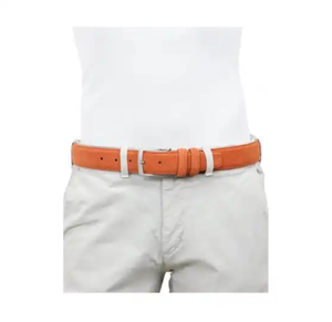 Cintura da uomo di qualità artigianale italiana in pelle scamosciata arancione 100% realizzata in Italia cintura in vera pelle dal Design occidentale - Product Image 2