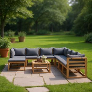 Ensemble de salon de jardin en bois d'acacia massif avec coussins, mobilier de jardin, 9 places, design contemporain, résistant aux intempéries - Product Image 2