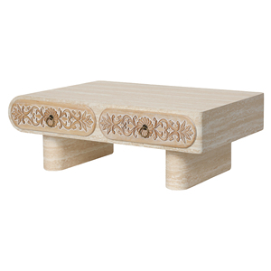 Table basse moderne à bords arrondis, durable, avec motif floral, tiroir en bois massif avec rangement pour le salon, le bureau - Product Image 5