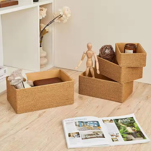 Organizzazione di contenitori per scaffali cassettiere cassettiere in legno di <span class=keywords><strong>vimini</strong></span> riciclato <span class=keywords><strong>cesto</strong></span> di conservazione in corda di carta - Product Image 6
