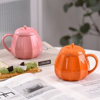 Mug à café en céramique en forme de citrouille avec couvercle, tasse mignonne pour le café et le lait au bureau