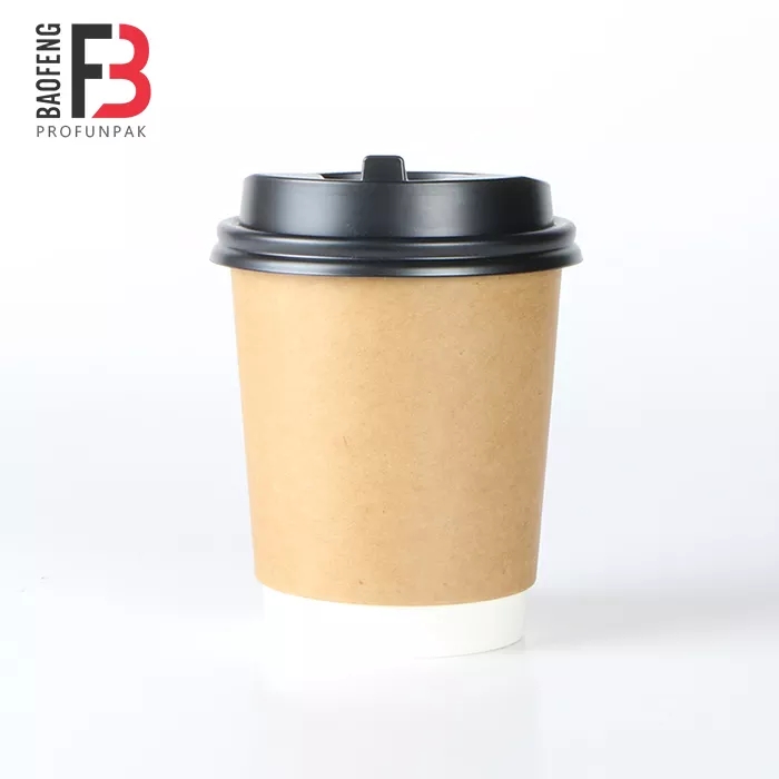 hot drink coffee paper cup with plastic lid double wall kraft brown cupPopular
