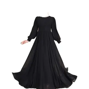 New Fashion Maxi Muslim Long Dress for Women Dubai Abayas and Moroccan Caftan Plus Size Long Sleeve Fabric Islamic Clothing