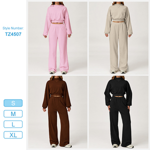 TZ4507 <span class=keywords><strong>Sweat</strong></span> à capuche d'hiver à col haut et ourlet serré pour femmes, ensemble de pantalons de survêtement larges et élastiques à taille haute, ensemble ample de hauts de sueur - Product Image 3