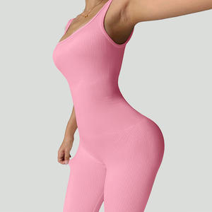 Женский бесшовный быстросохнущий комбинезон для йоги из 100% полиэстера с высокой талией, без спинки, на тонких бретелях, эластичный, для тренировок, цельный, спортивный - Product Image 3