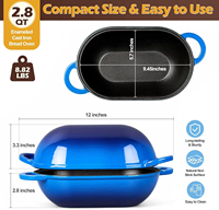 Ustensile de cuisson indispensable pour les passionnés : Pot à pain ovale en fonte émaillée 2,8 QT, anti-rouille, 2-en-1, disponible en plusieurs couleurs