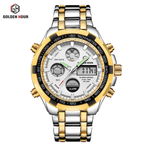 Reloj de Cuarzo Clásico Golden Hour 108 para Hombre, Reloj de Pulsera de Acero Inoxidable con Doble Pantalla, Resistente al Agua - Product Image 3