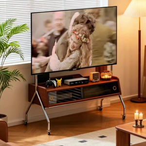 Soporte de <span class=keywords><strong>TV</strong></span> Móvil de Madera Sólida, Estilo Moderno de Mediados de Siglo, Carrito para <span class=keywords><strong>TV</strong></span> de Piso para Salas de Estar Pequeñas (Uso Doméstico) - Product Image 1