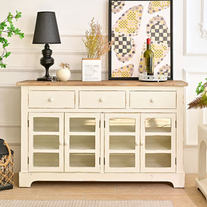 INNOVA Rustic Accent Living Room Furniture 3-Drawer <b>Wooden</b> Cabinet with Glass Door White Color Modern Home Decor - Product Image 1