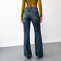 Jean en denim évasé taille haute pour femme, style européen et américain, délavé à l'acide, rétro, doux et confortable, coupe bootcut, pantalon long