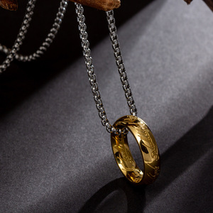 Collana con Ciondolo Anello alla Moda, Catena a Maglie da 60mm, Ciondolo Il Signore degli <span class=keywords><strong>Anelli</strong></span>, Collana Punk in Acciaio al Titanio da <span class=keywords><strong>Uomo</strong></span>, Regalo - Product Image 1