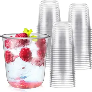 XYA U Shape 12oz Clear Pet Plastic Cup With Lids Custom Logo Disposable Plastic Cups