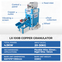 Petite machine à granuler les fils de cuivre LX-100B, capacité 20-30 kg/h, pour le recyclage des câbles usagés avec séparation à l'air sec et collecte des poussières