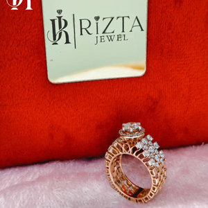 Bague de fiançailles RIZTA JEWELS de luxe en or blanc 14 carats avec diamant de laboratoire taille ronde et pierres latérales couleur D pour femme - Product Image 1