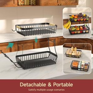 Detachable Kitchen Fruit <b>Basket</b> Two Layer Carbon Steel Portable Vegetable Storage For Countertop And <b>Coffee</b> <b>Table</b> - Product Image 2