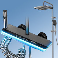 Ensemble de douche thermostatique intelligent avec affichage numérique, 4 fonctions, pluie et jet de main, finition bronze, pour salle de bain d'hôtel, vente en gros usine OEM ODM