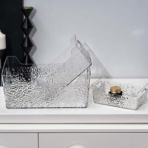 Panier de rangement cosmétique en acrylique à motif glace, organisateur de bureau transparent avec poignée portable - Product Image 1