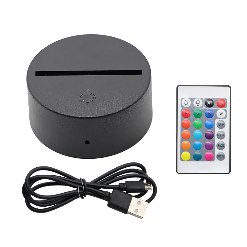 3D LED Night Light Touch Base ABS Acrylic Black LED Lamp Bases with USB Cable and Remote Control for Bedroom Decoration