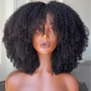 Parrucca Afro crespa riccia con frangetta piena di parrucche da taglio a forma di Pixie per donne di colore brasiliano capelli umani ricci