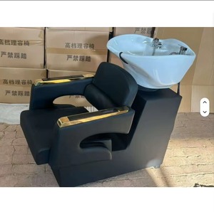 Fauteuil de lavage de cheveux moderne, durable et facile à nettoyer, avec bac en céramique, revêtement en cuir PU, structure en aluminium, unité de lavage pour salon - Product Image 1