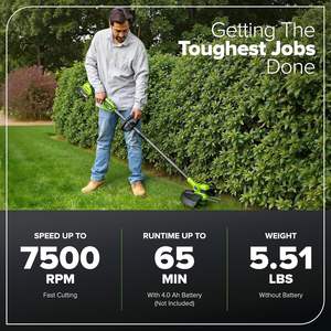 Greenworks 24V 13\" Brushless Cordless String Trimmer/<strong>Weed</strong> <strong>Wacker</strong> + Edger Includes 20 Blades Industrial Electric Green - Product Image 4