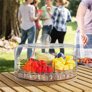 Chilled Veggie Tray 9.06 Polegada Clear Party Platter com 4 Compartimentos Ice Serving Bowl com Tampa Fria Food Buffet Server - Product Image 4