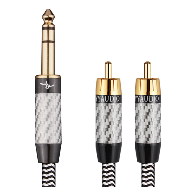 OEM HiFi Y9 6.35 TRS to 2 RCA Cable High Quality OFC Core 6.5/6.35mm Male to Dual RCA Male Cable 635 65 6.35MM