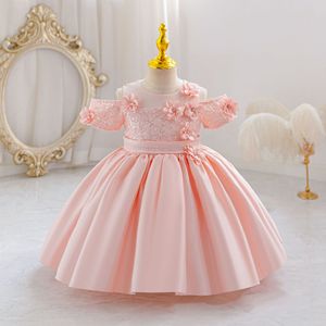 Nuovo Abito <span class=keywords><strong>da</strong></span> Cerimonia Estivo per Bambine, Formale, Tinta Unita, con Bottoni, in Raso Ecologico, con Fiori, Vestito <span class=keywords><strong>da</strong></span> Principessa con Gonna a Palloncino - Product Image 3