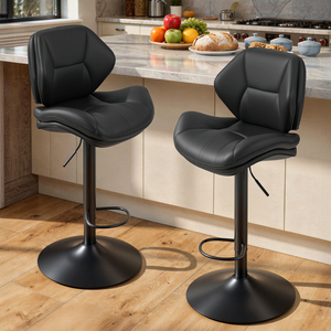 Modern <b>Adjustable</b> <b>Height</b> Swivel Bar <b>Stool</b> with Backrest Double-Layer Cushion PU Leather Bar Chair for Kitchen Island Pub Counter - Product Image 1