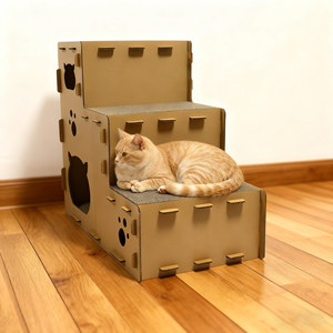 Cây cào móng mèo sang trọng hình cầu thang ba tầng, có thể in tùy chỉnh, bền, làm từ bìa cứng sóng, thân thiện với môi trường, kiểu dáng hiện đại - Product Image 1