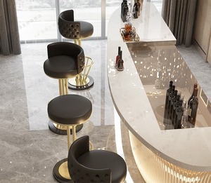 Muebles <span class=keywords><strong>de</strong></span> <span class=keywords><strong>Cocina</strong></span> Modernos, Sencillos y Elegantes <span class=keywords><strong>de</strong></span> Cuero Negro y Acero Inoxidable Dorado con Sillas <span class=keywords><strong>de</strong></span> Bar Giratorias - Product Image 5