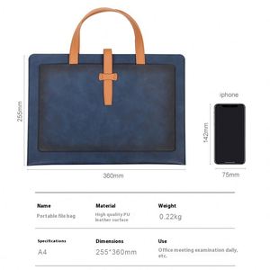 Large Capacity Folder Pouch Thickened PU <b>Leather</b> <b>Briefcase</b> Business File Bag with Logo Customizable Buckle Document Storage Bag - Product Image 5