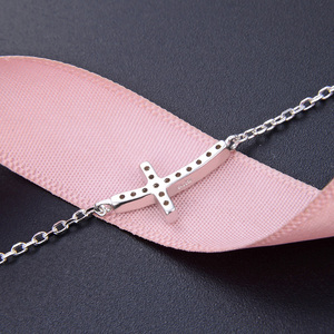 POLIVA Mujer 925 Sterling Cross Tennis Silver Bracelet Logotipo personalizado Pulseras cristianas - Product Image 5